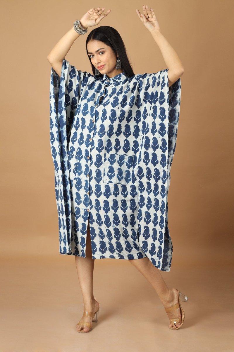 Pattrika Dabu Indigo Kaftan | Verified Sustainable by Brown Living™