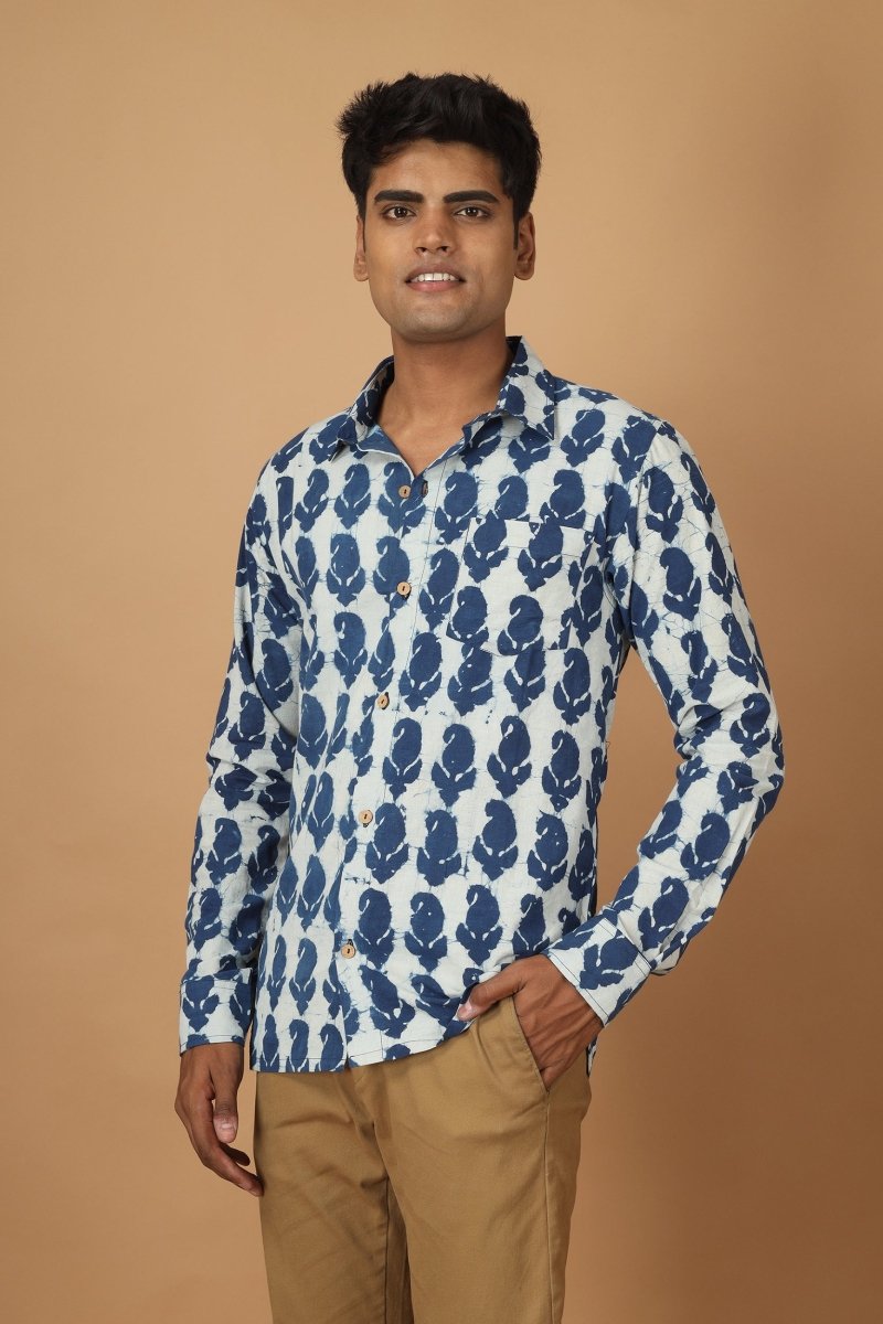 Buy Pattrika Dabu Indigo Mens Cotton Shirt | Shop Verified Sustainable Mens Shirt on Brown Living™