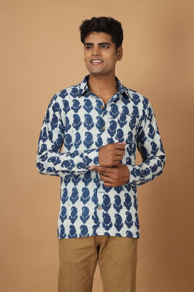 Pattrika Dabu Indigo Mens Cotton Shirt | Verified Sustainable by Brown Living™