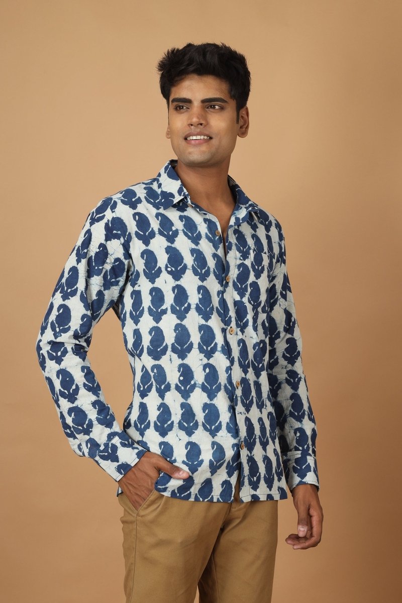 Buy Pattrika Dabu Indigo Mens Cotton Shirt | Shop Verified Sustainable Mens Shirt on Brown Living™