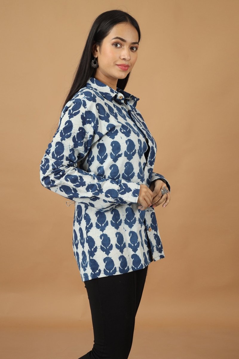 Pattrika Dabu Indigo Womens Cotton Shirt | Verified Sustainable by Brown Living™