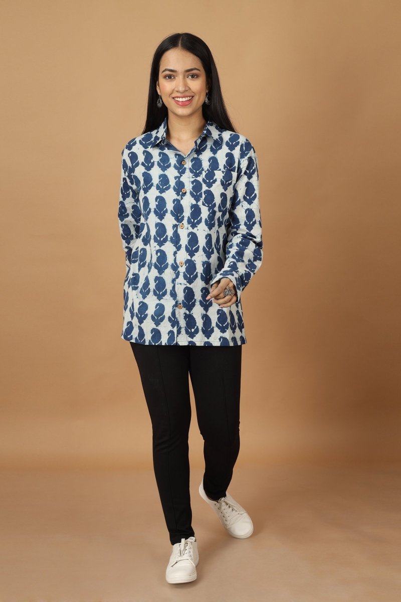 Pattrika Dabu Indigo Womens Cotton Shirt | Verified Sustainable by Brown Living™