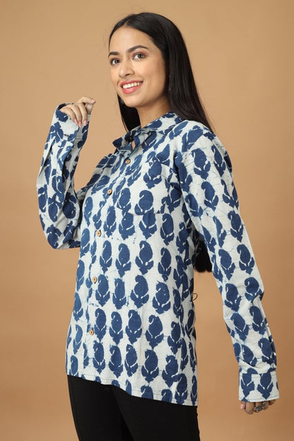 Pattrika Dabu Indigo Womens Cotton Shirt | Verified Sustainable by Brown Living™