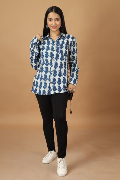 Pattrika Dabu Indigo Womens Cotton Shirt | Verified Sustainable by Brown Living™