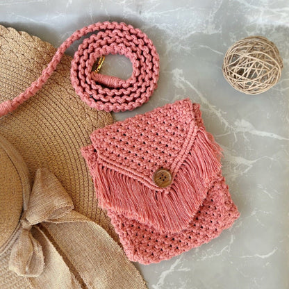 Peach Macrame Mobile Sling Bag | Verified Sustainable by Brown Living™