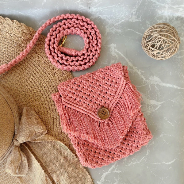 Peach Macrame Mobile Sling Bag | Verified Sustainable Bags on Brown Living™