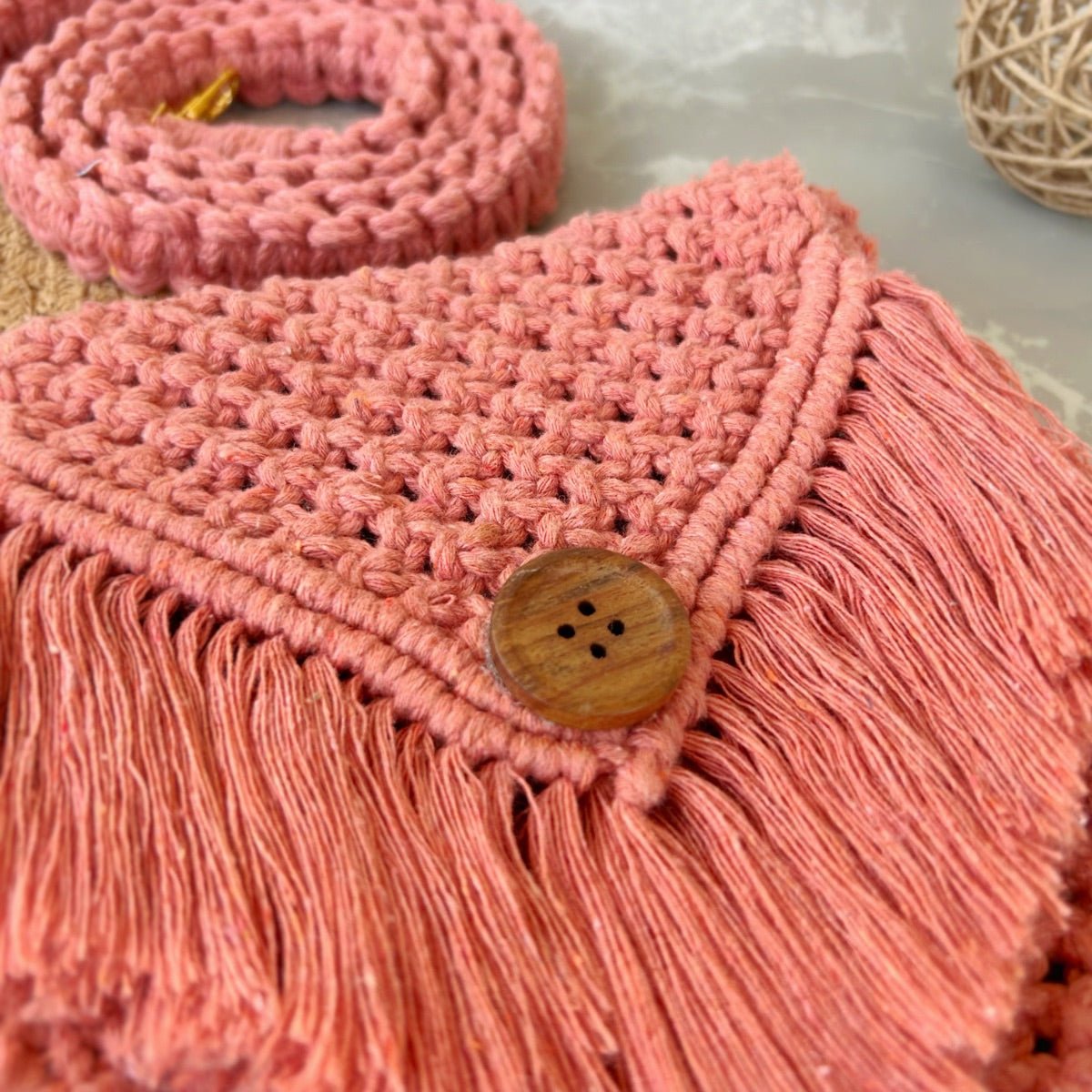 Peach Macrame Mobile Sling Bag | Verified Sustainable by Brown Living™