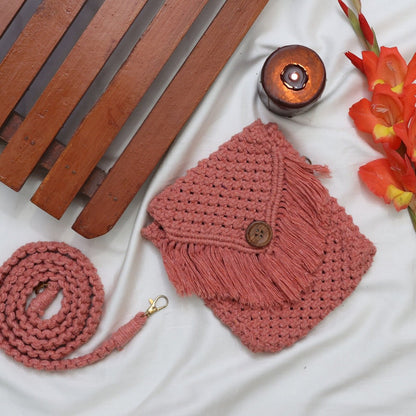 Peach Macrame Mobile Sling Bag | Verified Sustainable by Brown Living™