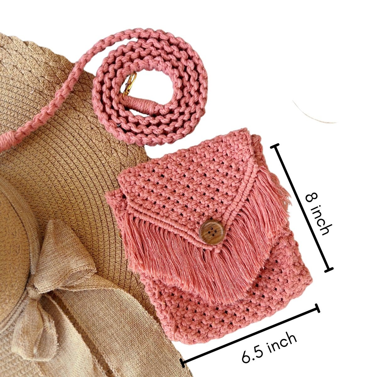 Peach Macrame Mobile Sling Bag | Verified Sustainable by Brown Living™