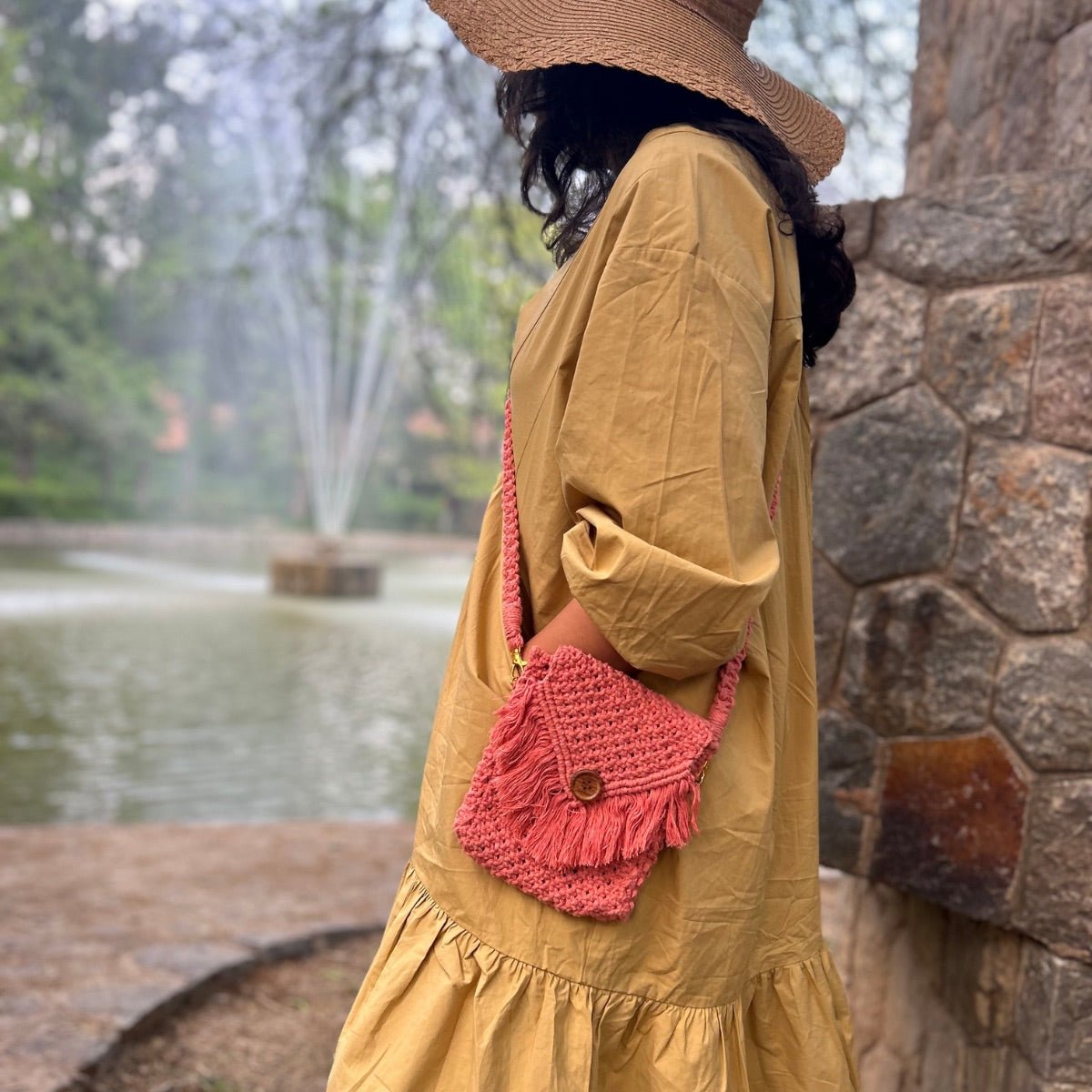 Peach Macrame Mobile Sling Bag | Verified Sustainable by Brown Living™