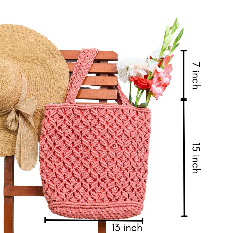 Peach Macrame Tote Bag | Verified Sustainable Bags on Brown Living™