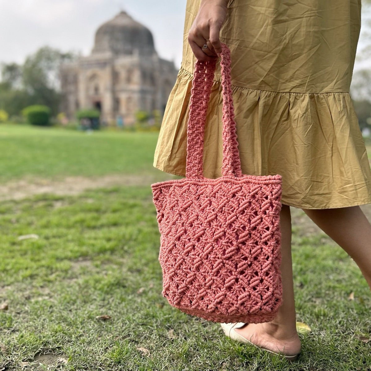 Peach Macrame Tote Bag | Verified Sustainable by Brown Living™