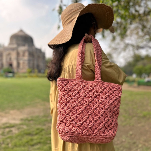 Peach Macrame Tote Bag | Verified Sustainable Bags on Brown Living™
