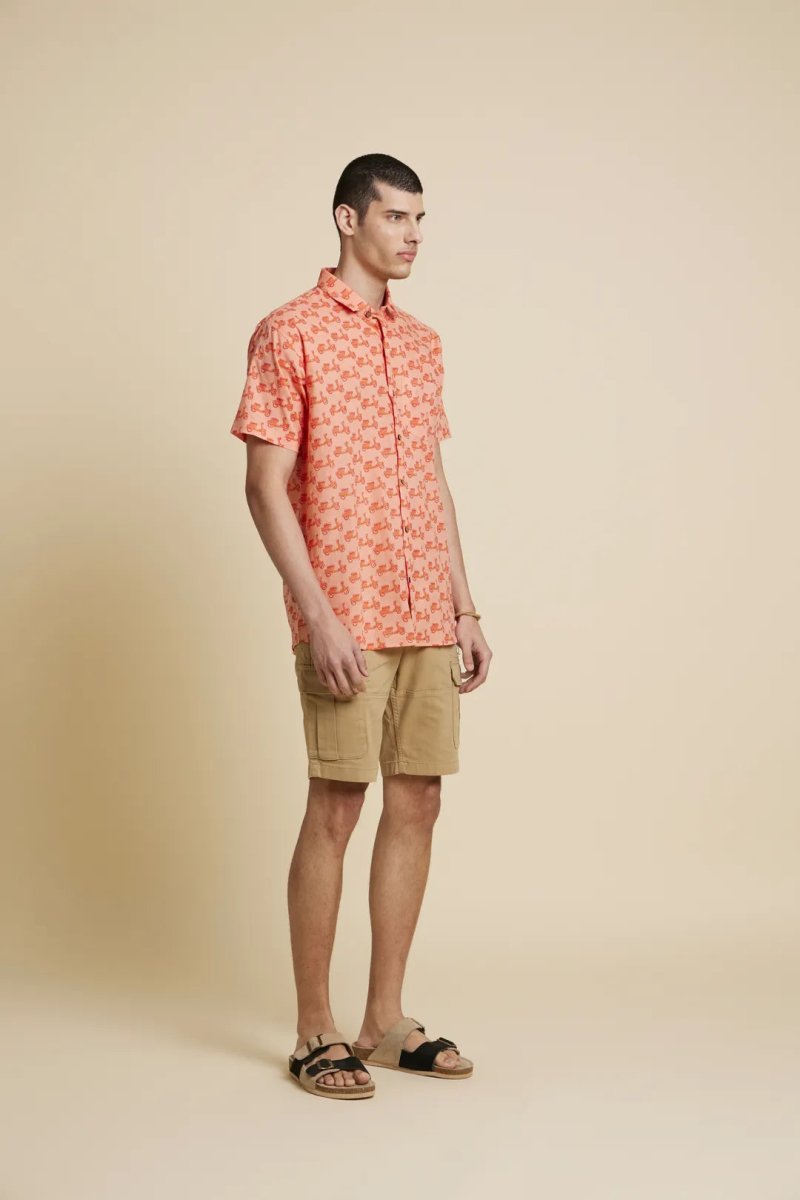 Buy Peach Orange Scooter Printed Shirt | Shop Verified Sustainable Mens Shirt on Brown Living™