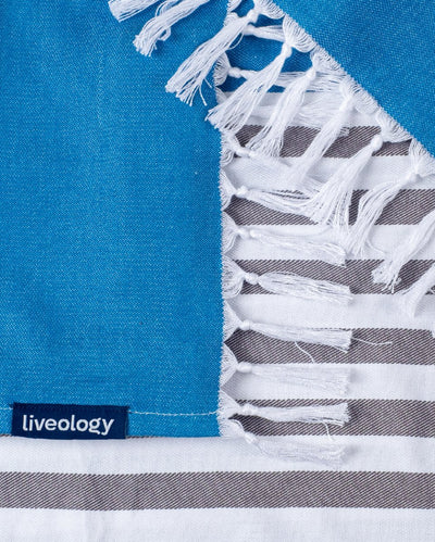 Peacock Blue Bamboo & Cotton Blend Woven Towel | Tula stripe – Bath Linens on Brown Living™. SKU: WBT003. Img 3.