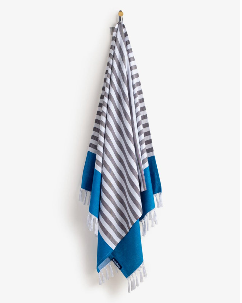 Buy Peacock Blue Bamboo & Cotton Blend Woven Towel | Tula stripe | Shop Verified Sustainable Products on Brown Living