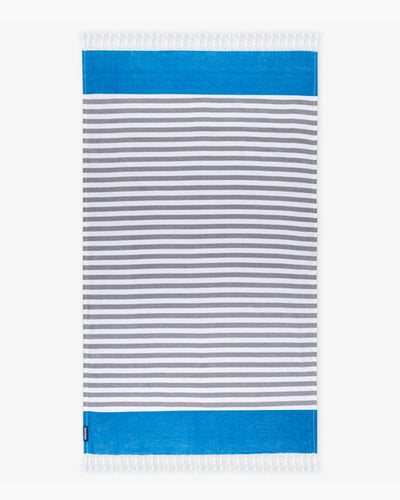 Peacock Blue Bamboo & Cotton Blend Woven Towel | Tula stripe – Bath Linens on Brown Living™. SKU: WBT003. Img 1.