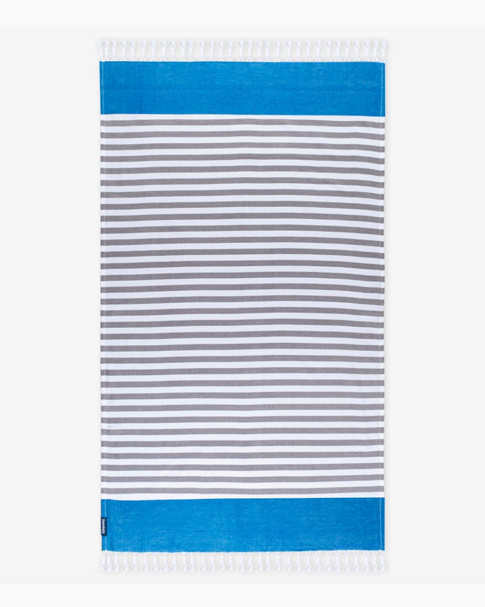 Peacock Blue Bamboo & Cotton Blend Woven Towel | Tula stripe | Verified Sustainable by Brown Living™