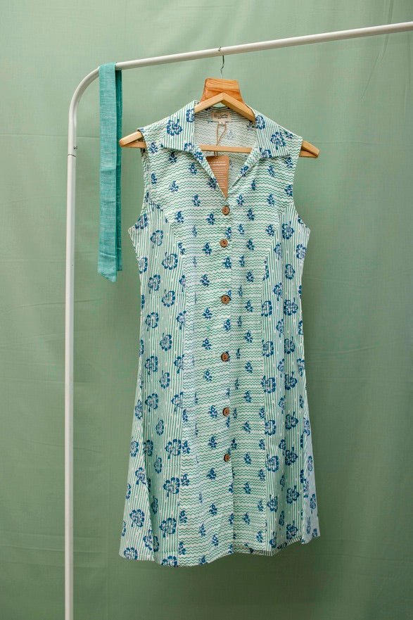 Buy Peacock Blue Floral Dress in Lyocell Linen | Shop Verified Sustainable Products on Brown Living