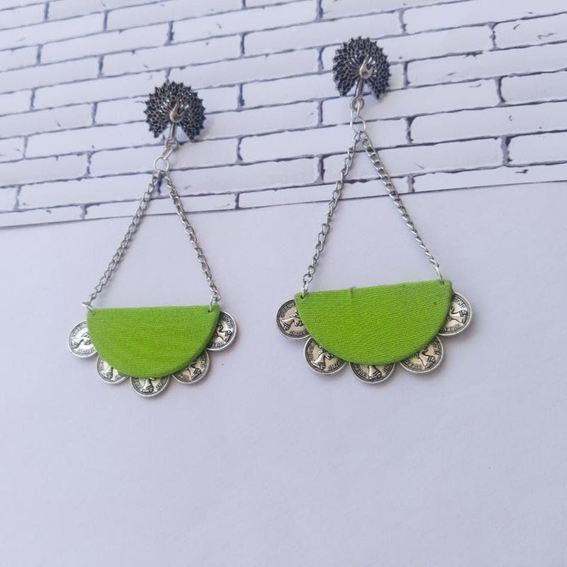 Buy Peacock Green and Silver Chain Long Earrings | Shop Verified Sustainable Womens earrings on Brown Living™