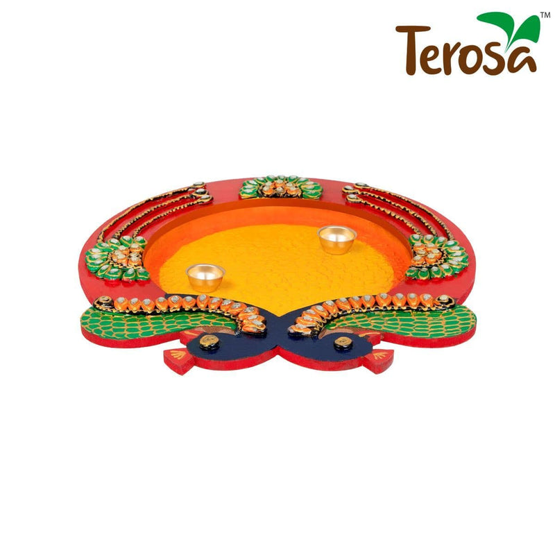 Buy Peacocks Embrace Pooja Thali Handicraft Wooden | Shop Verified Sustainable Products on Brown Living