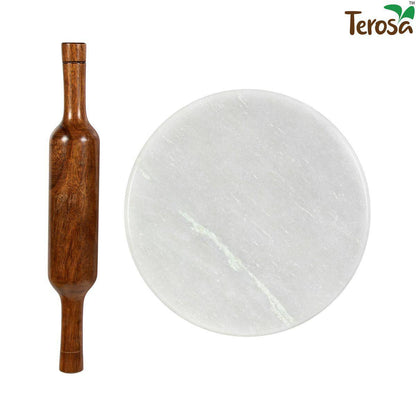 Pearl White Chakla Belan/Rolling Board & Pin Set - 9" Marble | Verified Sustainable by Brown Living™