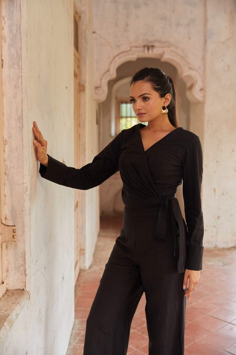 Perched Black Blouse | Kala Cotton Top | Womens Designer Wear | Verified Sustainable by Brown Living™