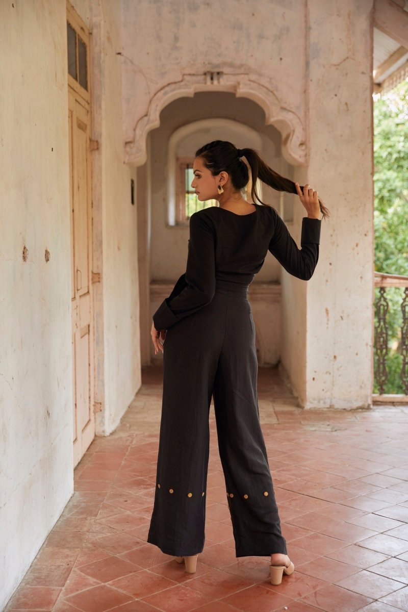 Buy Perched Black Trousers | Hemp Bamboo Fabric | Naturally Dyed | Shop Verified Sustainable Womens Trousers on Brown Living™