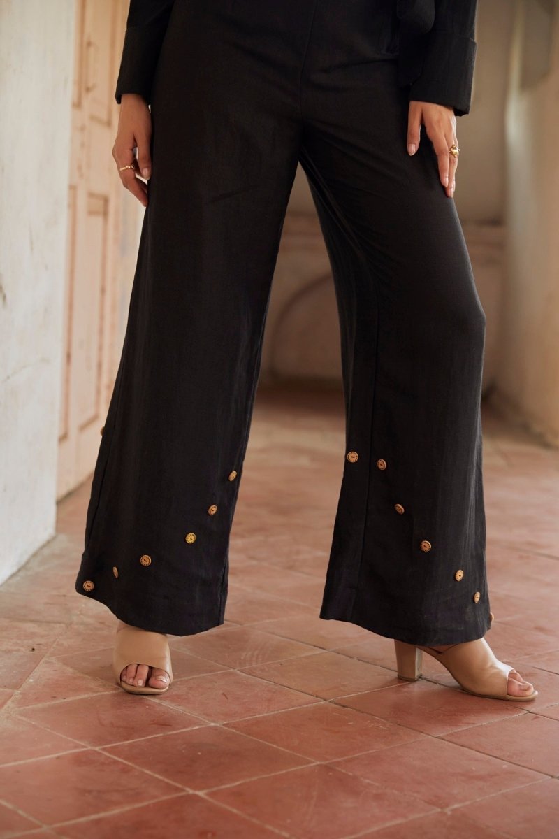 Buy Perched Black Trousers | Hemp Bamboo Fabric | Naturally Dyed | Shop Verified Sustainable Womens Trousers on Brown Living™