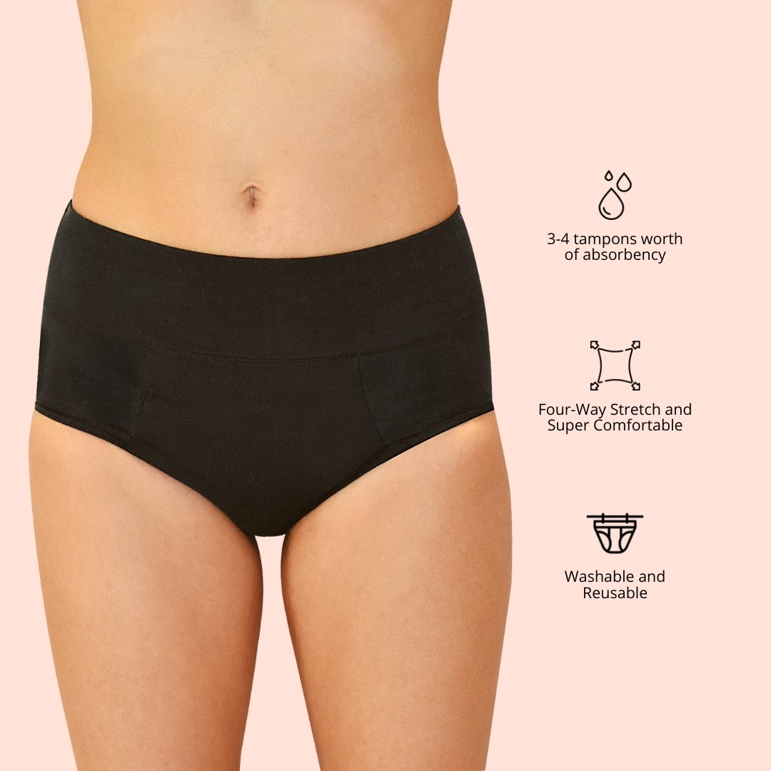 High Cut Reusable Leak Proof Period Panty | Medium to Heavy Flow | Postpartum Period Panty | Incontinence Underwear | Verified Sustainable by Brown Living™