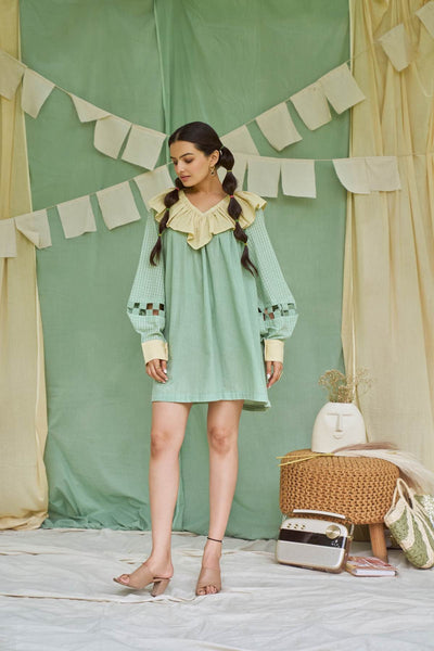 Pesto Mint Detachable Handloom Cotton Dress – Womens Dress on Brown Living™. SKU: TCC - LDV - 221185. Img 1.