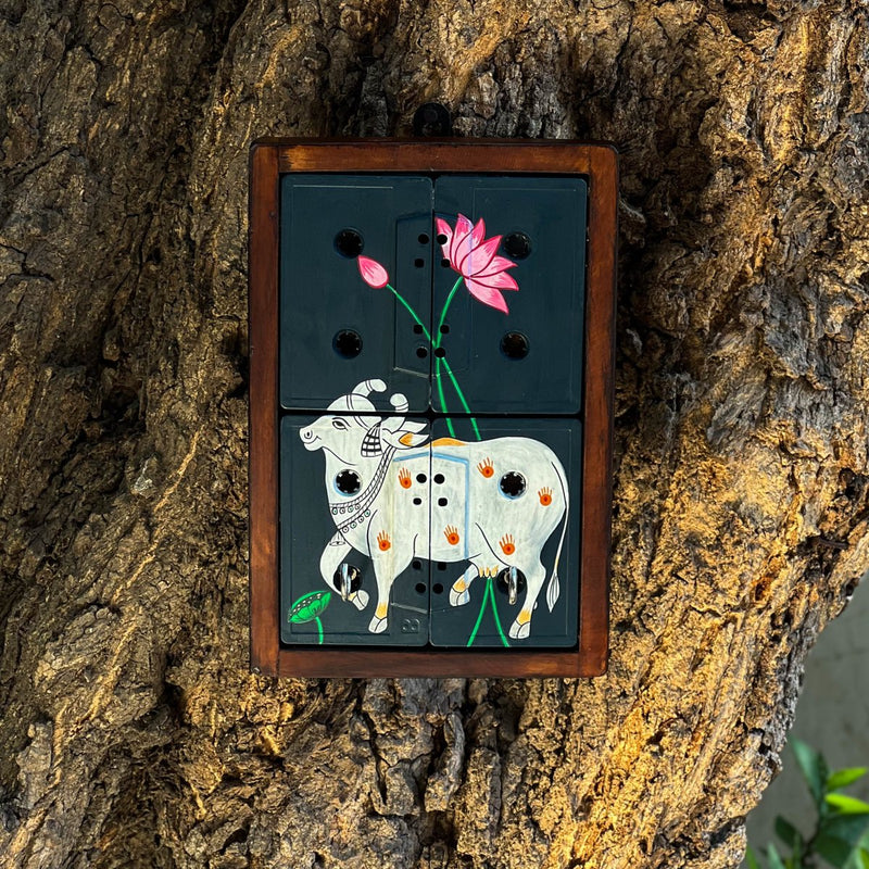 Buy Pichwai Nandi Art Key Holder | Motivational | Audio Tapes | Upcycled | Shop Verified Sustainable Wall Decor on Brown Living™