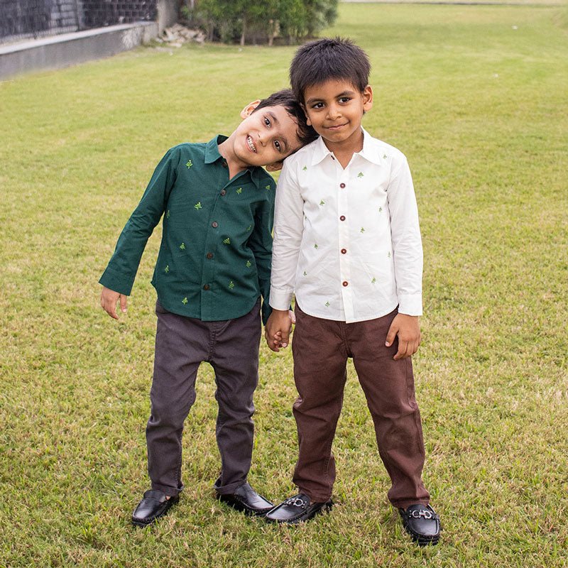 Buy Pined Pine Trees Embroidered Formal Shirt | Shop Verified Sustainable Kids Shirts on Brown Living™
