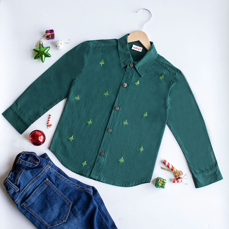 Buy Pined Pine Trees Embroidered Formal Shirt | Shop Verified Sustainable Kids Shirts on Brown Living™