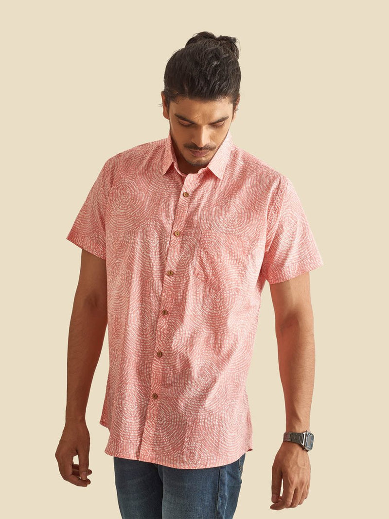 Buy Pink Abstract Circles Printed Halfsleeves Cotton Shirt | Shop Verified Sustainable Mens Shirt on Brown Living™