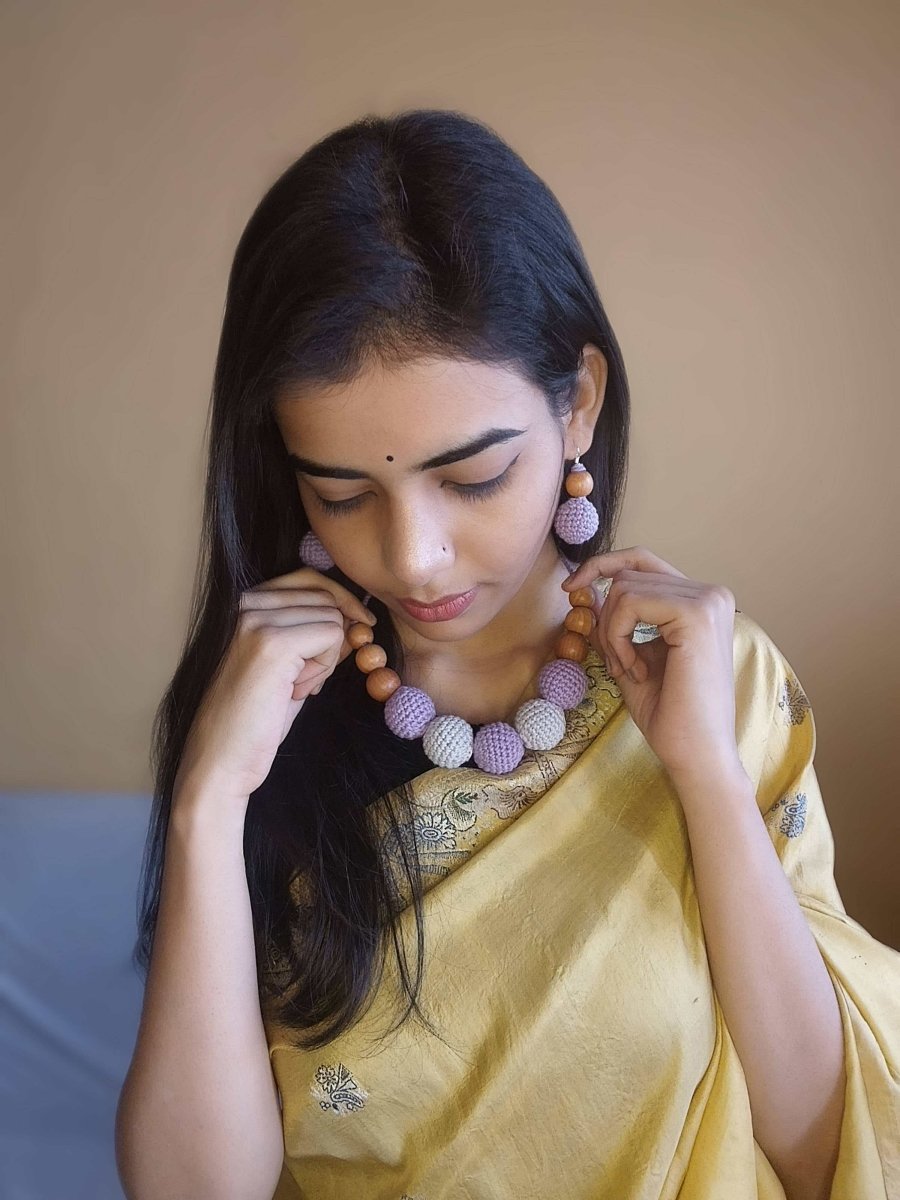 Yellow and White Crochet Wooden Beads Adjustable Necklace | Verified Sustainable by Brown Living™