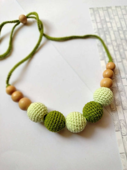 Yellow and White Crochet Wooden Beads Adjustable Necklace | Verified Sustainable by Brown Living™