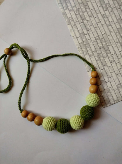 Yellow and White Crochet Wooden Beads Adjustable Necklace | Verified Sustainable by Brown Living™