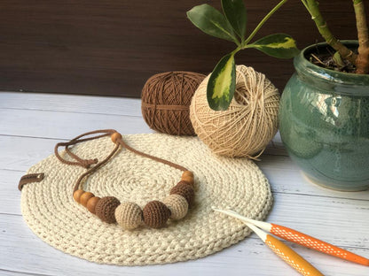 Yellow and White Crochet Wooden Beads Adjustable Necklace | Verified Sustainable by Brown Living™