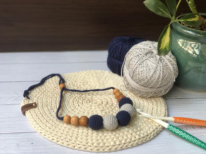 Yellow and White Crochet Wooden Beads Adjustable Necklace | Verified Sustainable by Brown Living™