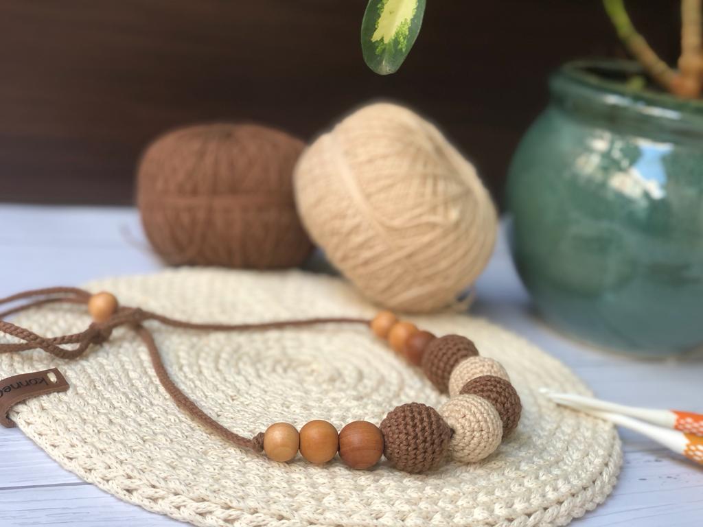 Yellow and White Crochet Wooden Beads Adjustable Necklace | Verified Sustainable by Brown Living™