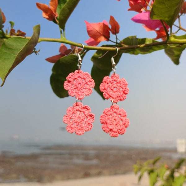 Pink Delight- Handmade Crochet Earring | Verified Sustainable Womens earrings on Brown Living™