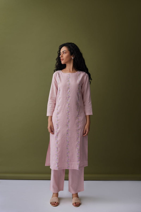 Pink Drops Linen Kurta | Verified Sustainable Womens Kurta on Brown Living™