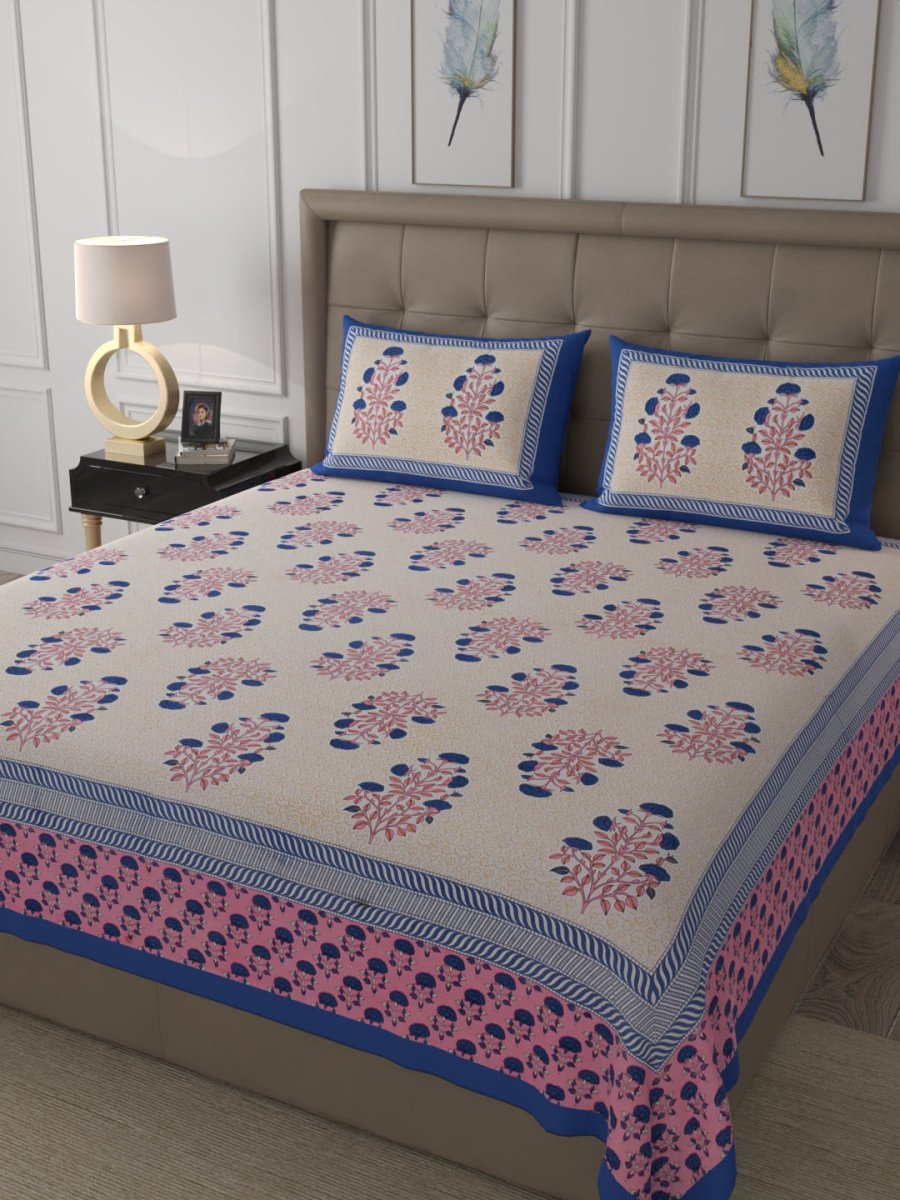 Pink Elegant Hand Block Paisley Print Cotton Super King Size Bedding Set | Verified Sustainable by Brown Living™