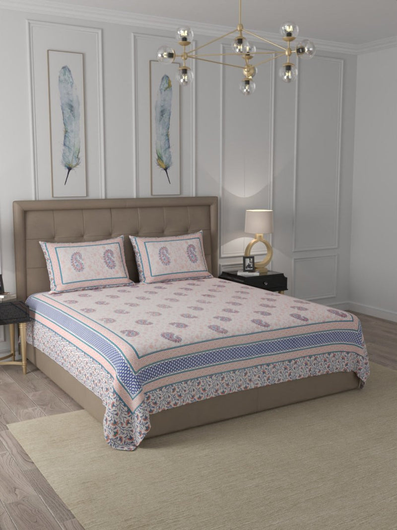 Buy Pink Elegant Hand Block Paisley Print Cotton Super King Size Bedding set | Shop Verified Sustainable Bedding on Brown Living™