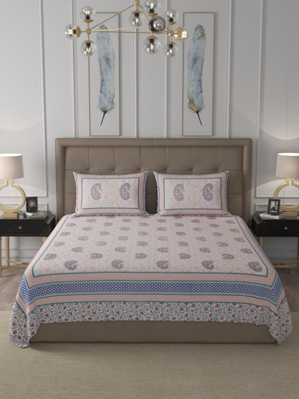 Buy Pink Elegant Hand Block Paisley Print Cotton Super King Size Bedding set | Shop Verified Sustainable Bedding on Brown Living™