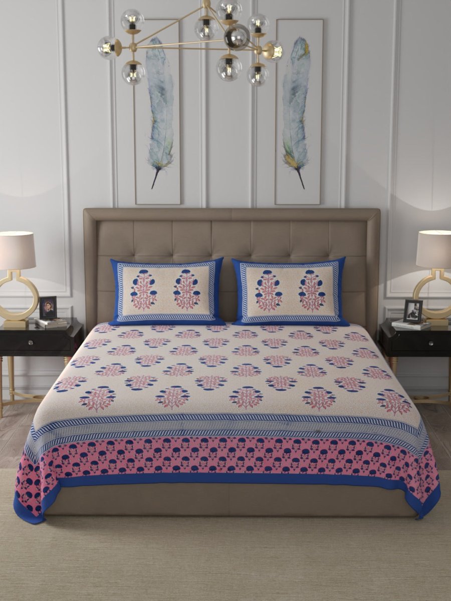 Pink Elegant Hand Block Paisley Print Cotton Super King Size Bedding Set | Verified Sustainable by Brown Living™