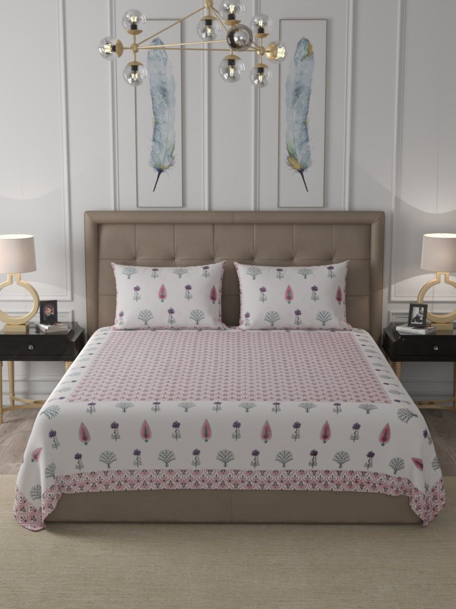 Pink Elegant Hand Block Print Pure Cotton Super King Size Bedding Set | Verified Sustainable by Brown Living™