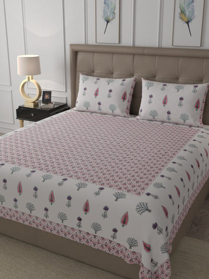 Pink Elegant Hand Block Print Pure Cotton Super King Size Bedding Set | Verified Sustainable by Brown Living™