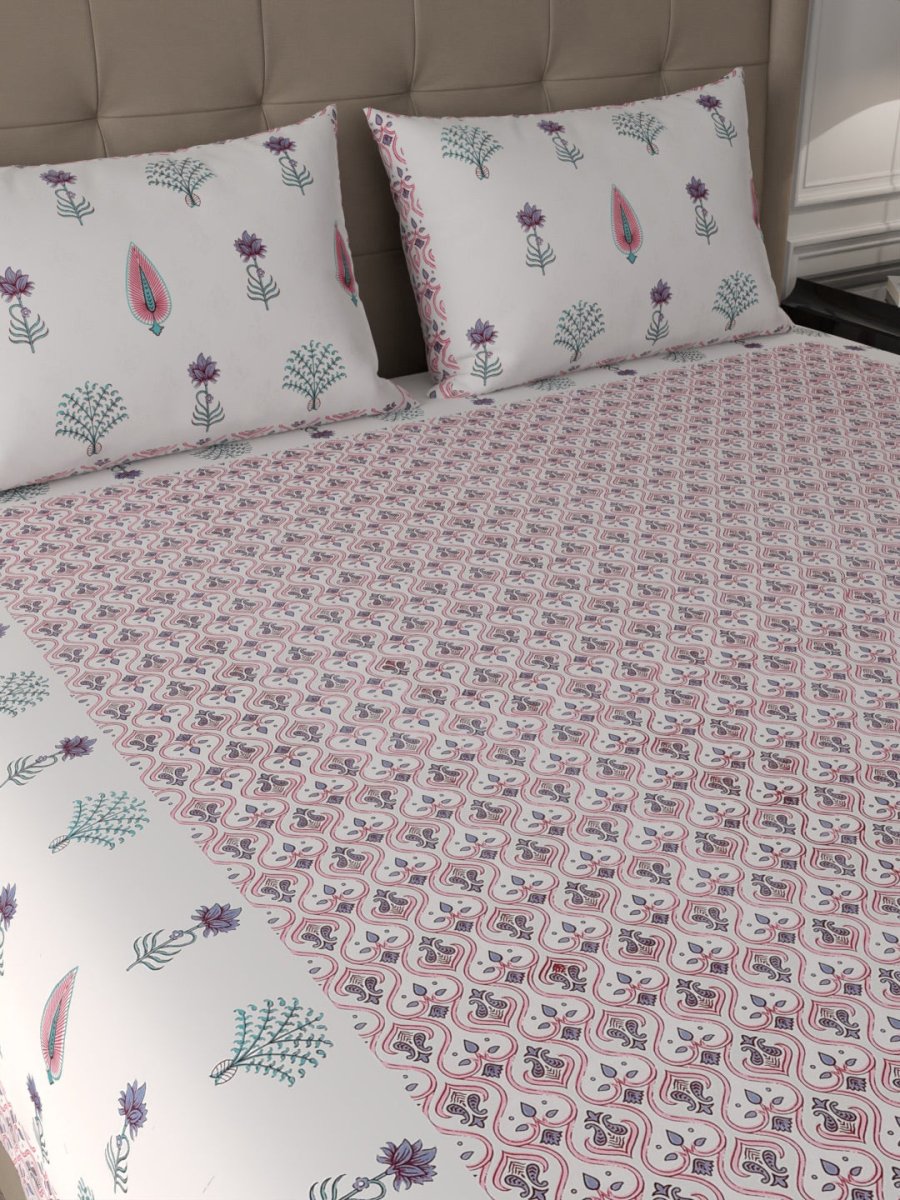 Pink Elegant Hand Block Print Pure Cotton Super King Size Bedding Set | Verified Sustainable by Brown Living™